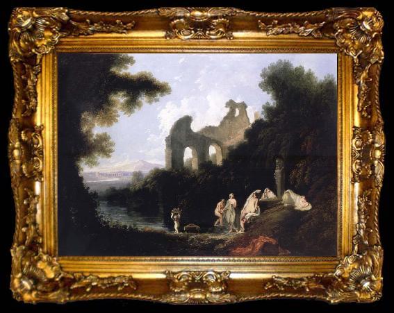 framed  unknow artist Landscape,Ruins and Figure, ta009-2